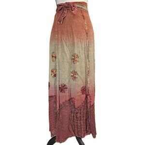 GORGEOUS Embroidered Rayon Wrap Skirt BOHO Indian Floral Rainbow OSFM
